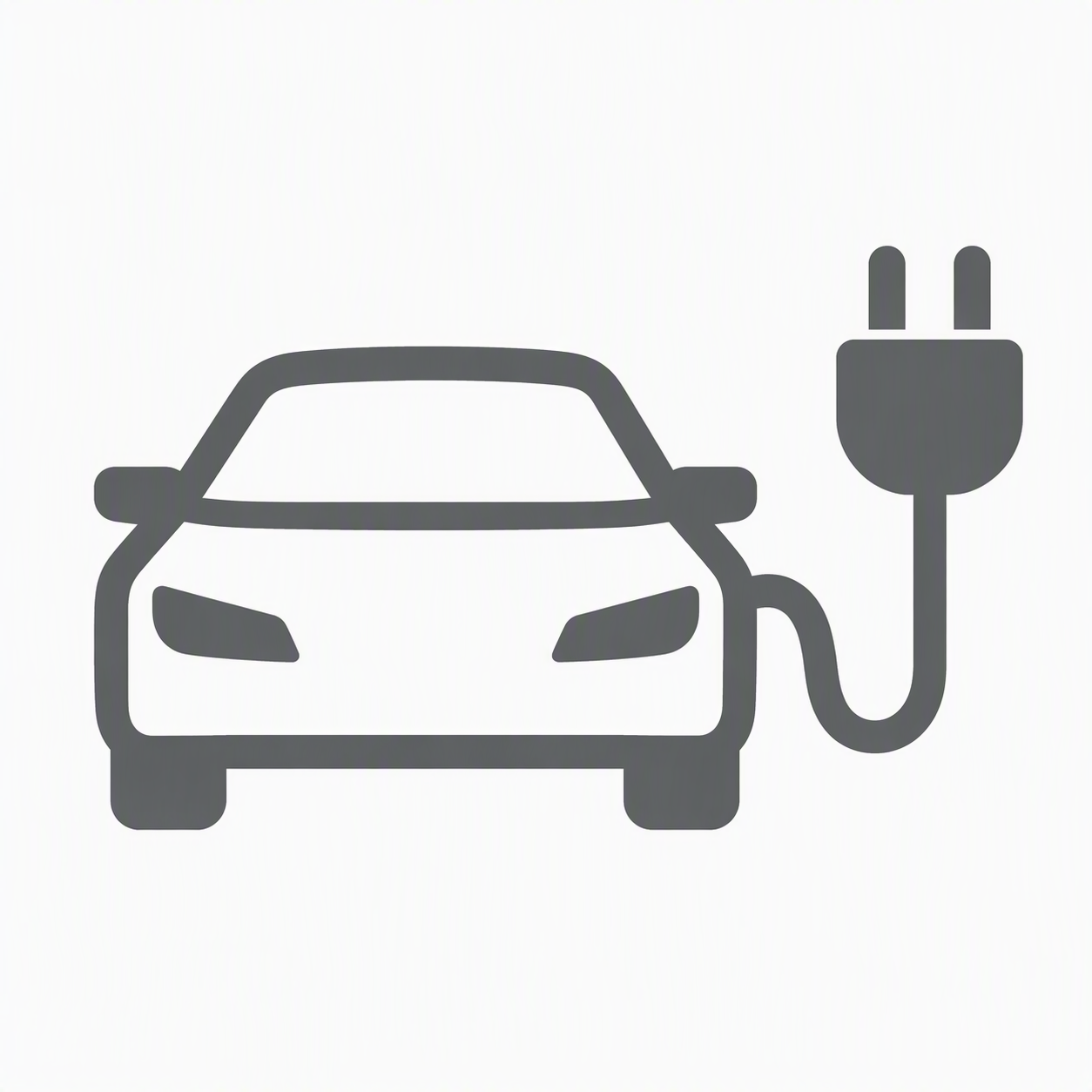 Graues Icon auf weißem Hintergrund Elektroauto
